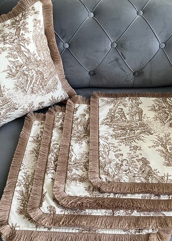 Bohem Desenli Bej Kırlent Fransız köylüleri dekoratif püsküllü - Görsel 3