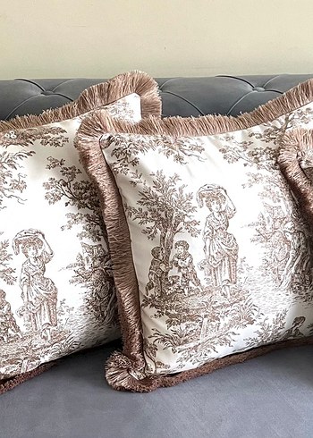 Bohem Desenli Bej Kırlent Fransız köylüleri dekoratif püsküllü - Görsel 8