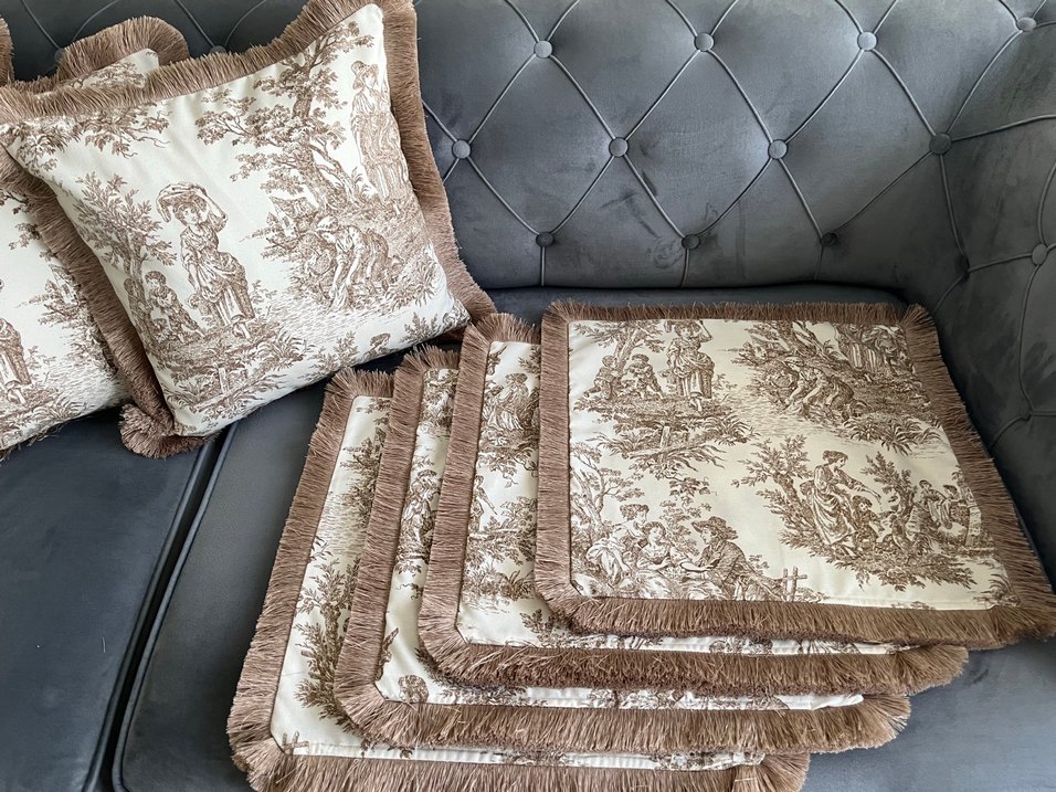 Bohem Desenli Bej Kırlent Fransız köylüleri dekoratif püsküllü - Görsel 3