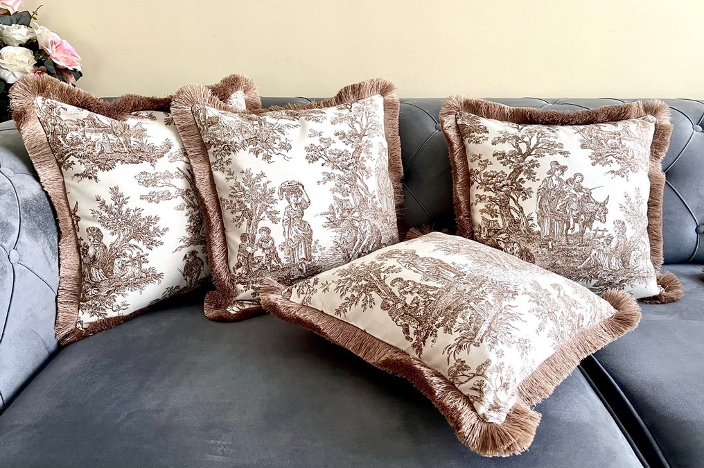 Bohem Desenli Bej Kırlent Fransız köylüleri dekoratif püsküllü - Görsel 5