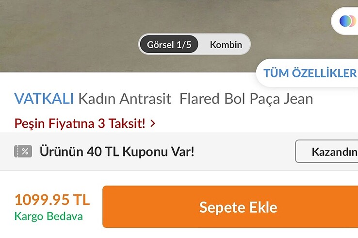 34 Beden Siyah bol paça kot pantolon