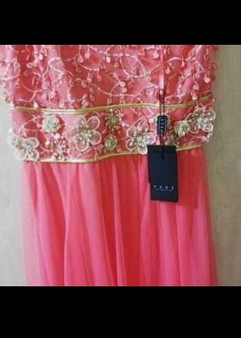 Dantel İşlemeli Pembe Uzun Abiye Elbise - Görsel 2