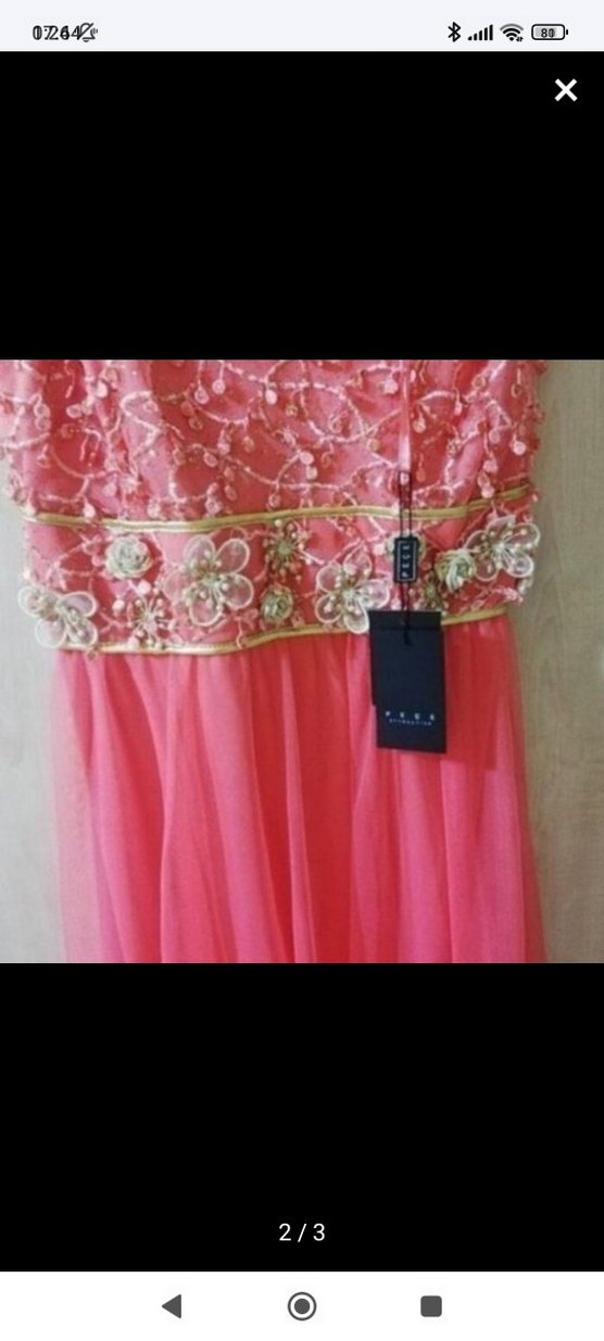 Dantel İşlemeli Pembe Uzun Abiye Elbise - Görsel 2