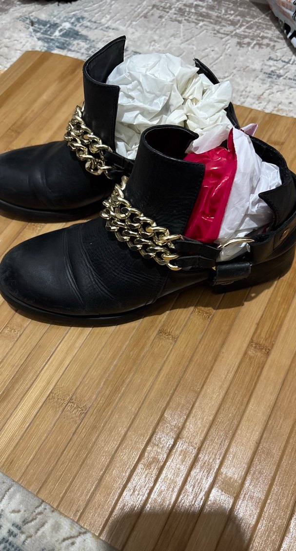 Zincir Detaylı Siyah Biker Deri Bot - Görsel 4