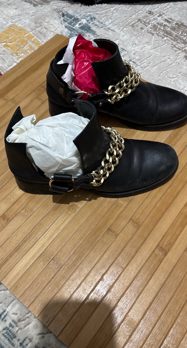 Zincir Detaylı Siyah Biker Deri Bot - Görsel 2