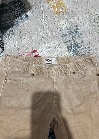 Bej Düğmeli Kadın Denim Pantolon kadife - Görsel 2