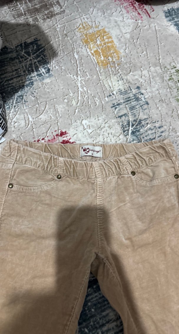 Bej Düğmeli Kadın Denim Pantolon kadife - Görsel 2