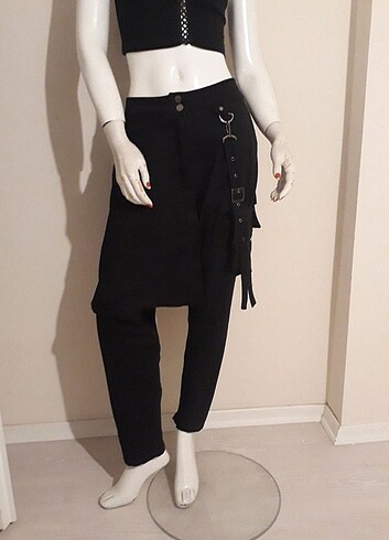 l Beden Caraclan özel tasarım siyah cep detaylı şalvar pantolon