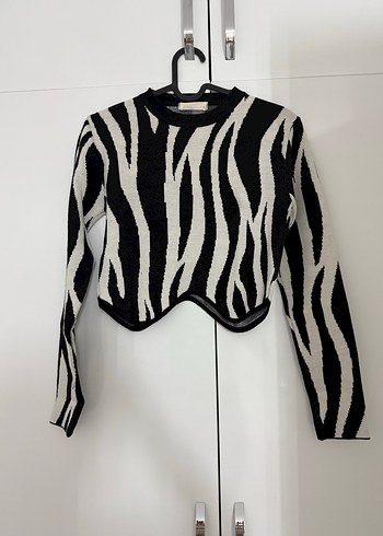 Zebra Desenli Kadın Mini Triko Kazak