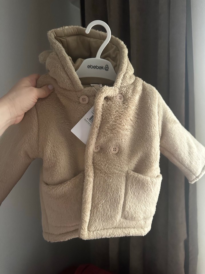 Bebek Bej Peluş Mont - Görsel 3