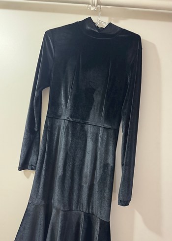 Uzun Siyah Süet Gotik Elbise