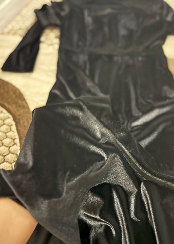 38 Beden siyah Renk Uzun Siyah Süet Gotik Elbise