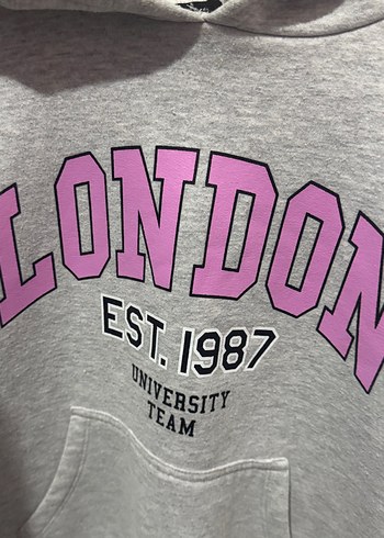 Gri Kapüşonlu Baskılı kız çocuk Sweatshirt - Görsel 4