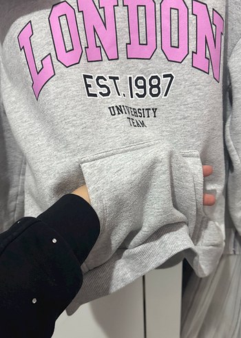 Gri Kapüşonlu Baskılı kız çocuk Sweatshirt - Görsel 5