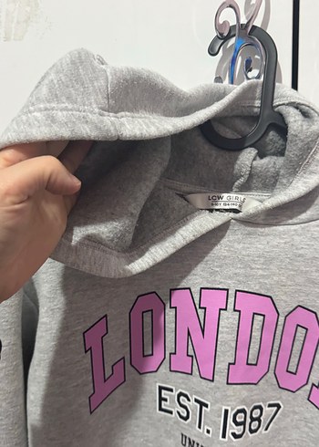 Gri Kapüşonlu Baskılı kız çocuk Sweatshirt - Görsel 3