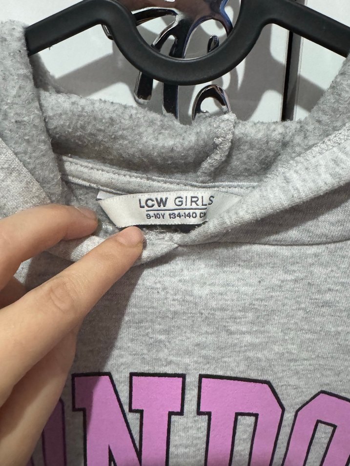 Gri Kapüşonlu Baskılı kız çocuk Sweatshirt - Görsel 2