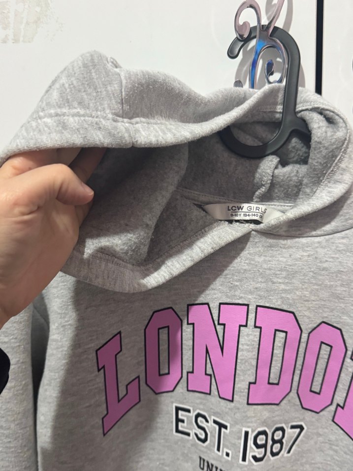 Gri Kapüşonlu Baskılı kız çocuk Sweatshirt - Görsel 3