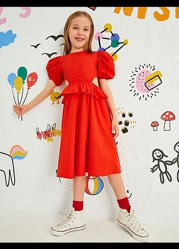 8 Yaş Beden kırmızı Renk Koton kız çocuk elbise 