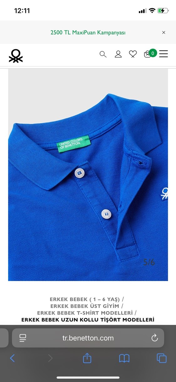 Benetton Çocuk Saks Mavisi Logolu Uzun Kollu Polo Tişört - Görsel 4