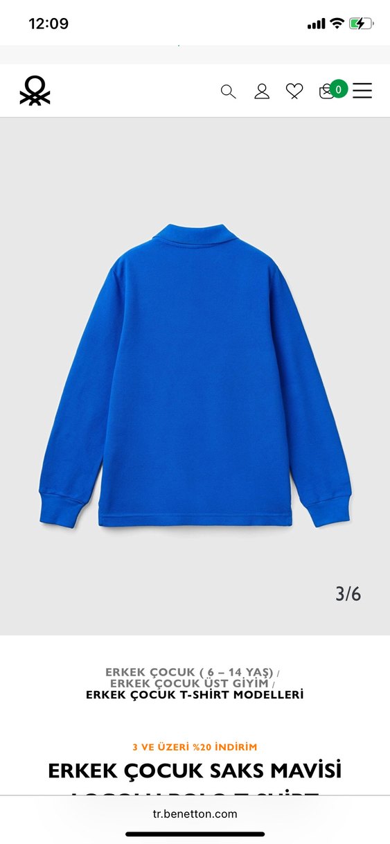 Benetton Çocuk Saks Mavisi Logolu Uzun Kollu Polo Tişört - Görsel 3