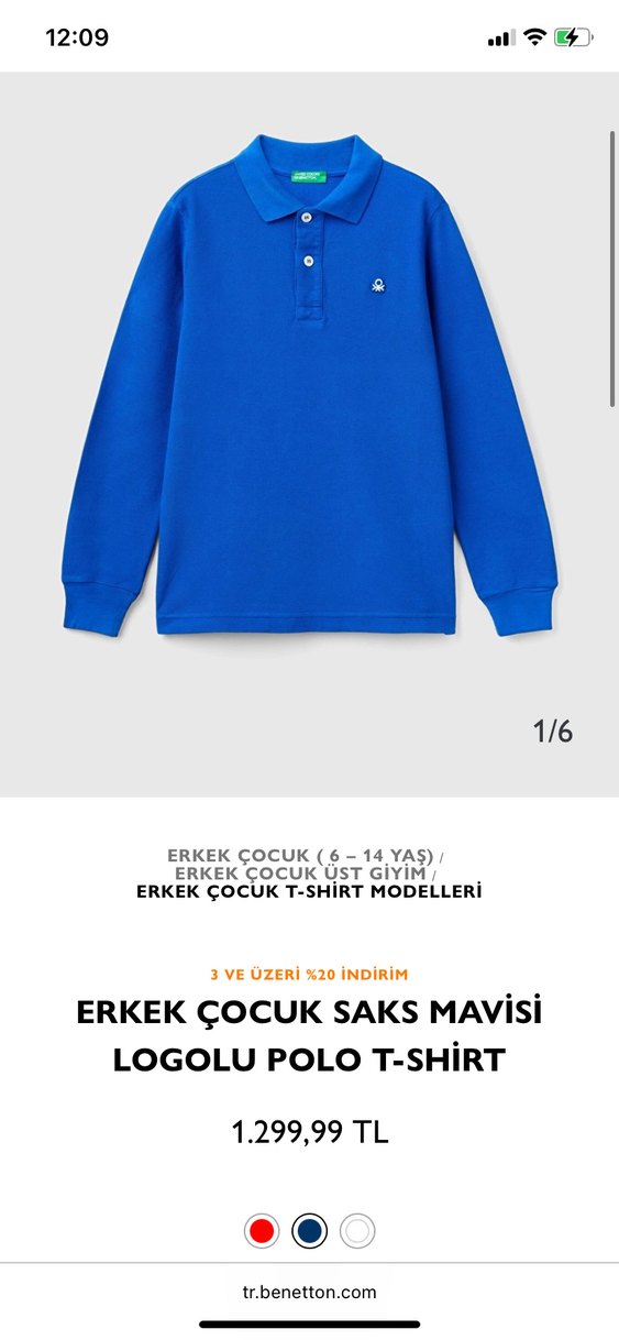 Benetton Çocuk Saks Mavisi Logolu Uzun Kollu Polo Tişört - Görsel 2