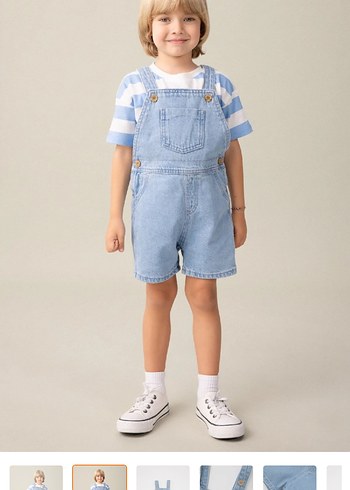Defacto Erkek Çocuk Mavi Denim Şort Salopet - Görsel 2