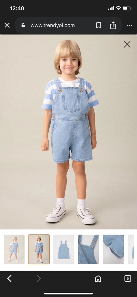 Defacto Erkek Çocuk Mavi Denim Şort Salopet - Görsel 2