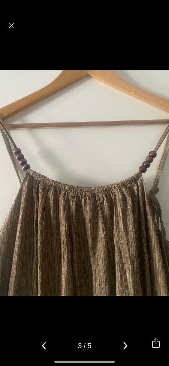 Drapeli Kahverengi Uzun Keten Elbise - Görsel 3