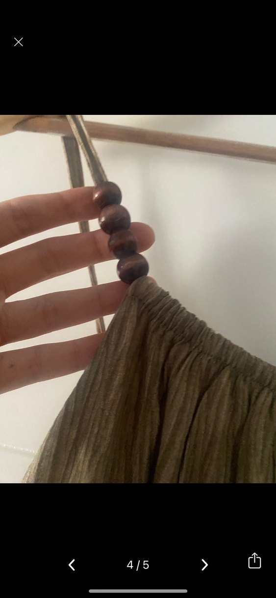 Drapeli Kahverengi Uzun Keten Elbise - Görsel 4