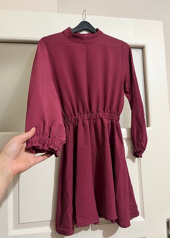 Diğer Bordo Midi Piliseli Uzun Kollu Kadın Elbise