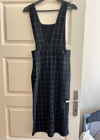 Düğmeli Gri Kareli Midi Elbise - Görsel 2