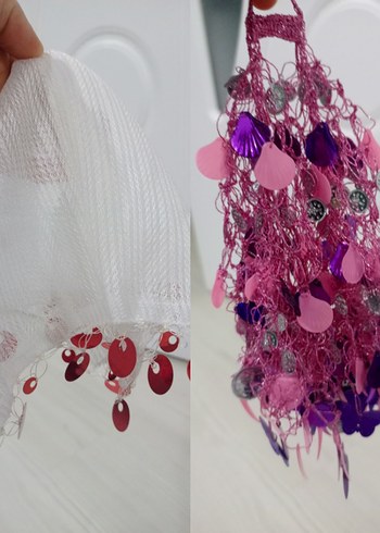 Renkli Dantel Detaylı Mor halay mendilleir - Görsel 3