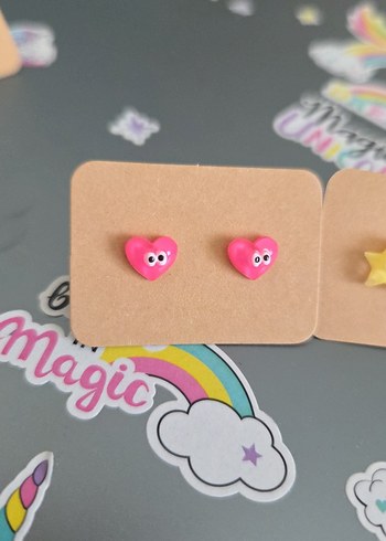 Accessorize Renkli Mini Düğmeli Kalp ve Yıldız Küpeler