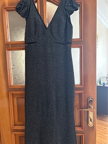 Siyah/gri simli balık model abiye elbise