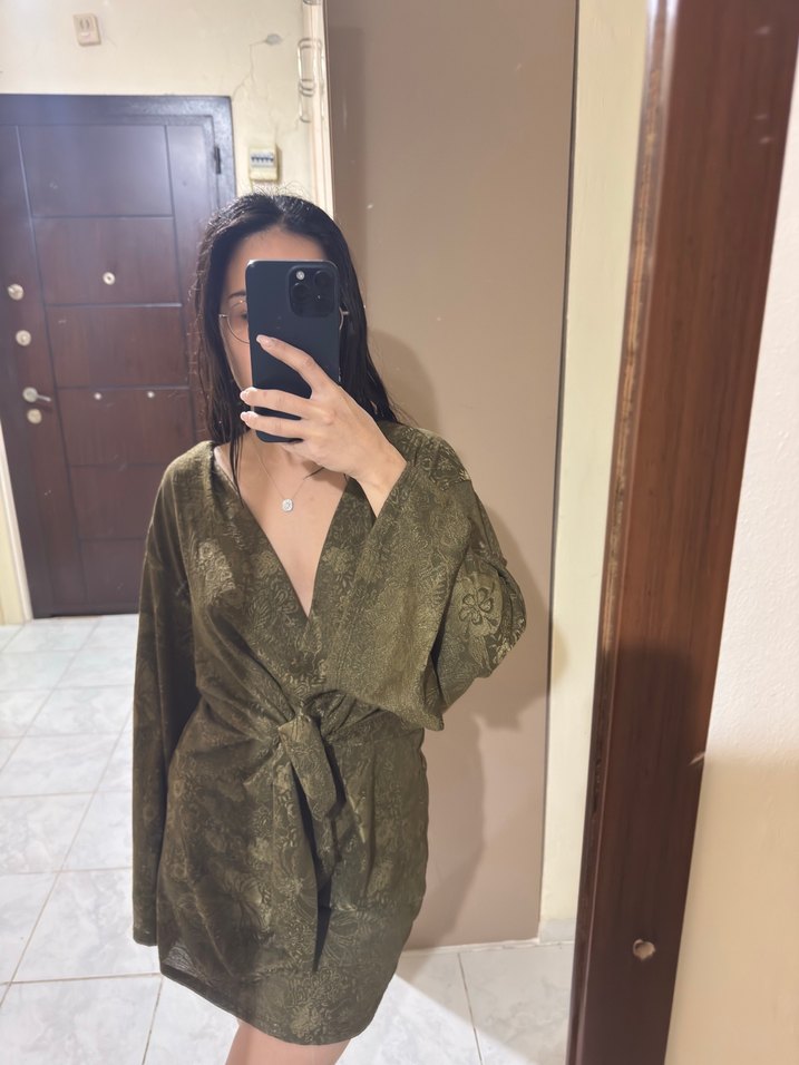 Altın Rengi Yılan Desenli Midi Kadın Elbise - Görsel 5