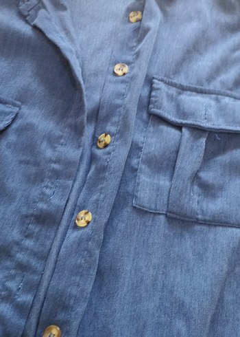 Düğmeli Lacivert Denim Kadın Gömlek - Görsel 2