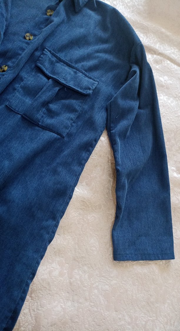 Düğmeli Lacivert Denim Kadın Gömlek - Görsel 3