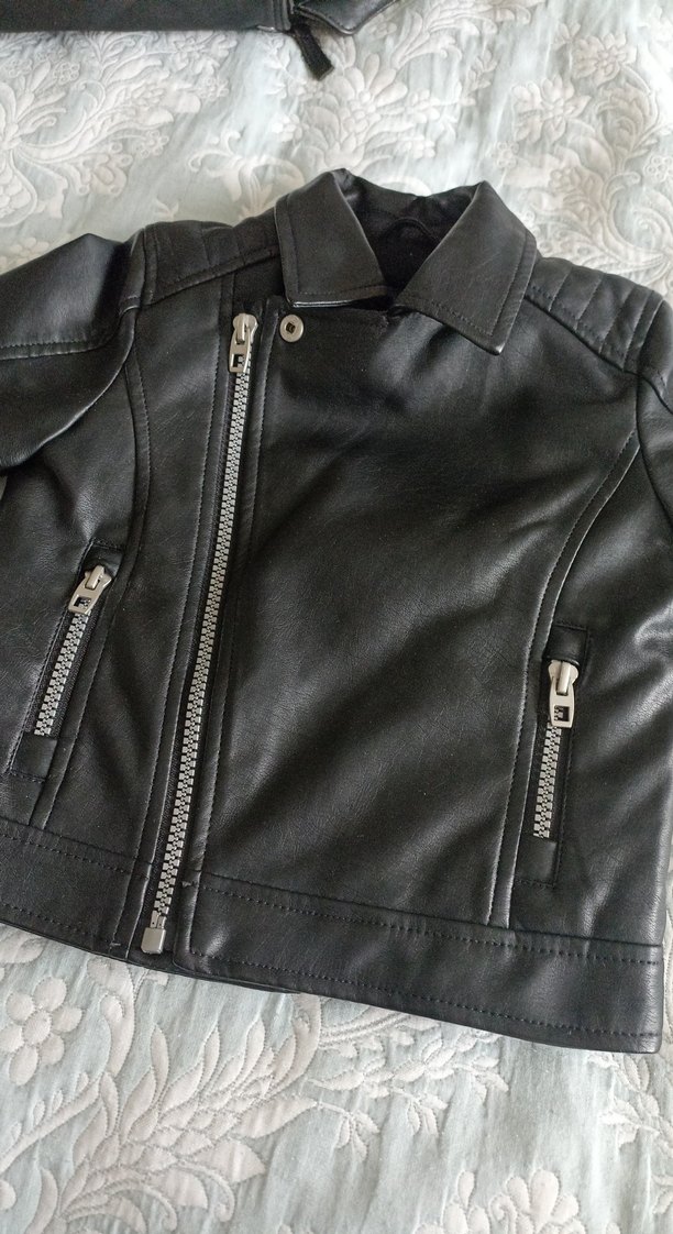 Çocuk Siyah Deri Biker Ceket - Görsel 2