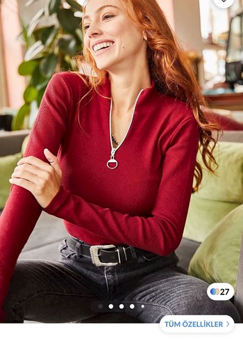 Trendyol & Milla Bordo Fermuarlı Yarım Balıkçı Yaka Kadın Triko