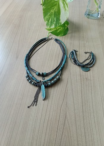 Turkuaz Boncuklu Bohem Kısa Kolye - Görsel 3