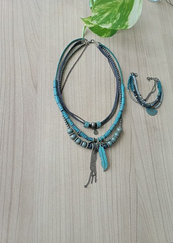 Turkuaz Boncuklu Bohem Kısa Kolye - Görsel 4