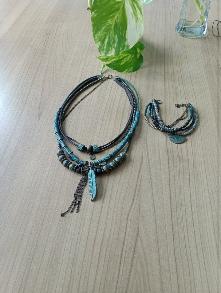 Turkuaz Boncuklu Bohem Kısa Kolye - Görsel 3