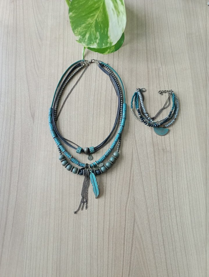 Turkuaz Boncuklu Bohem Kısa Kolye - Görsel 2