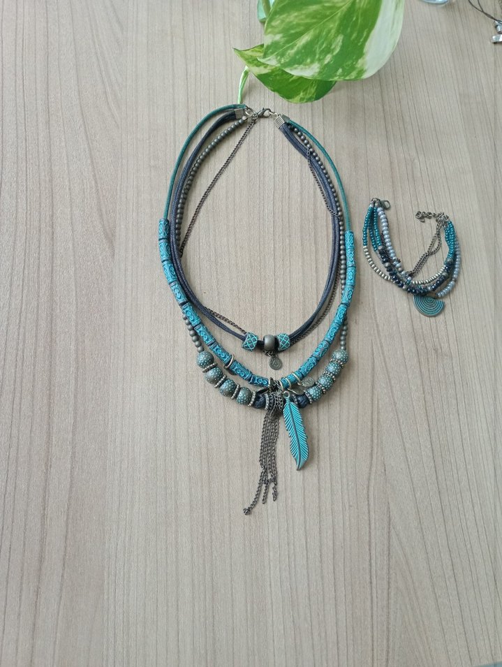 Turkuaz Boncuklu Bohem Kısa Kolye - Görsel 4
