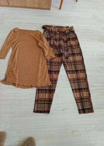 Kadın Kahverengi Pilili Rahat Kumaş Pantolon - Görsel 6