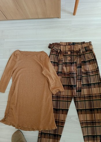 Kadın Kahverengi Pilili Rahat Kumaş Pantolon - Görsel 5