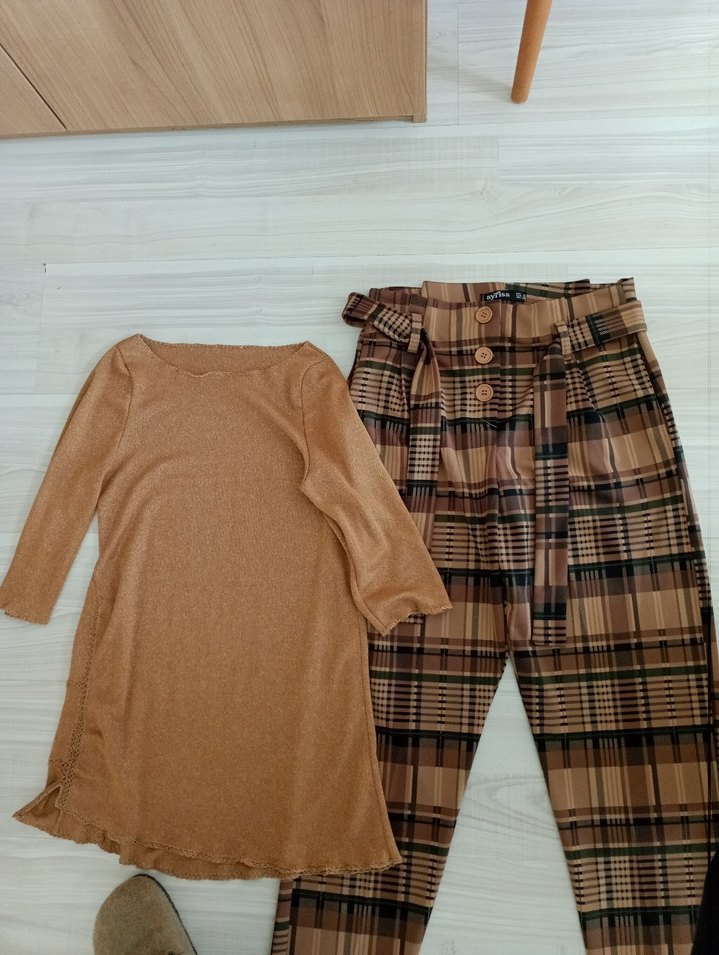 Kadın Kahverengi Pilili Rahat Kumaş Pantolon - Görsel 5