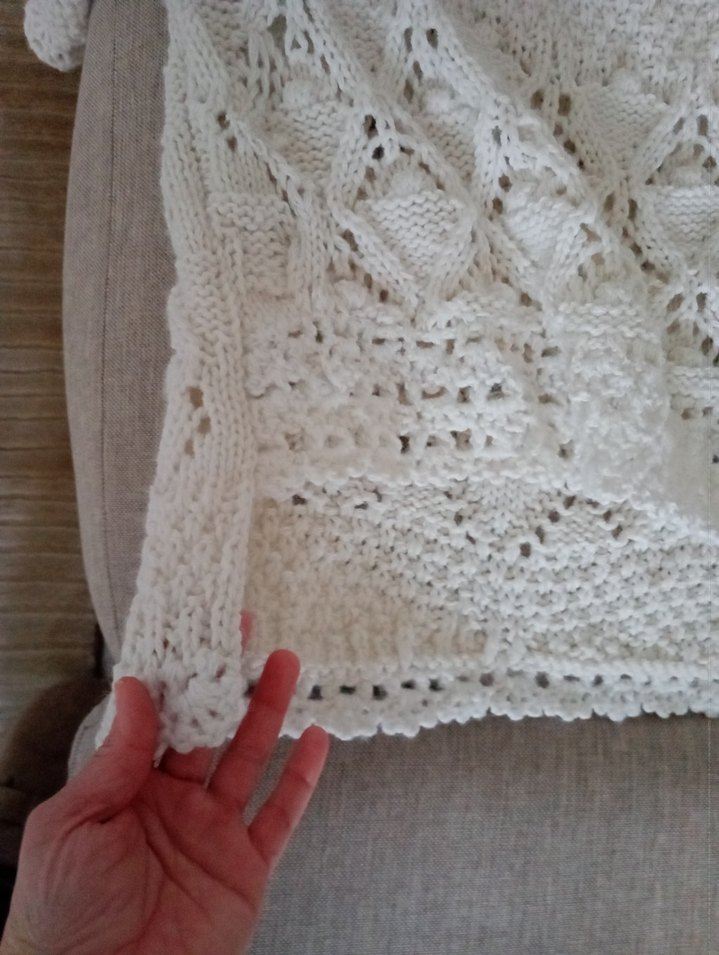 Beyaz Örgü Bohem Kısa Kollu Kazak - Görsel 3