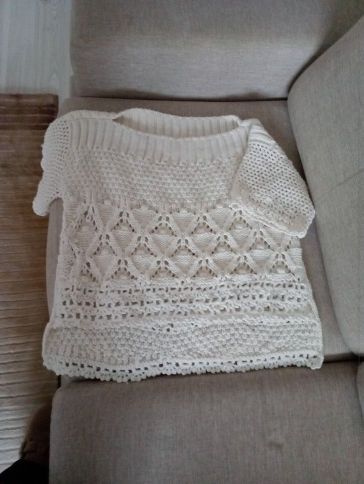 Beyaz Örgü Bohem Kısa Kollu Kazak - Görsel 5