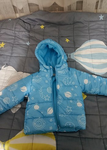 Mavi Kapüşonlu Fermuarlı Erkek Çocuk Mont - Görsel 2